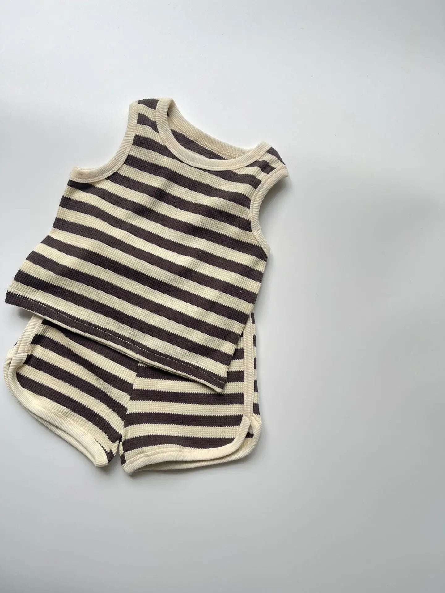 2025 Summer New Baby Sleeveless Clothes Set Infant Boy Girl Vest + Shorts 2pcs Suit Toddler Waffle Striped Breathable Outfits - Clothesfassion.store
