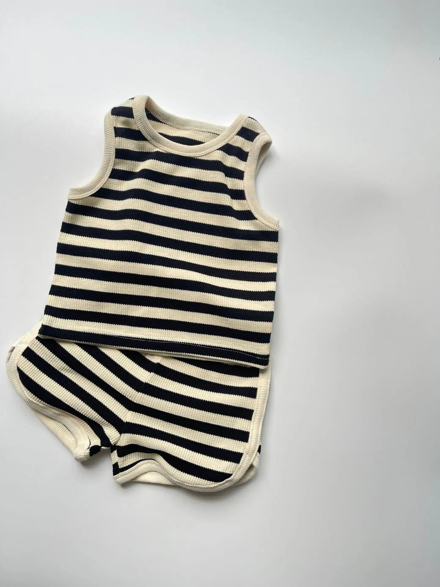 2025 Summer New Baby Sleeveless Clothes Set Infant Boy Girl Vest + Shorts 2pcs Suit Toddler Waffle Striped Breathable Outfits - Clothesfassion.store