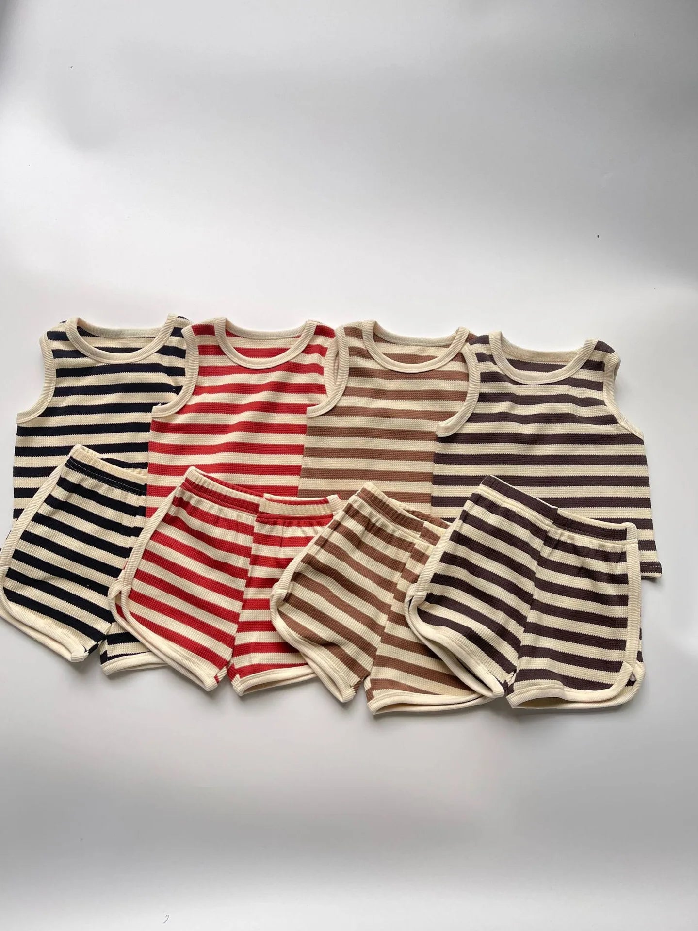 2025 Summer New Baby Sleeveless Clothes Set Infant Boy Girl Vest + Shorts 2pcs Suit Toddler Waffle Striped Breathable Outfits - Clothesfassion.store