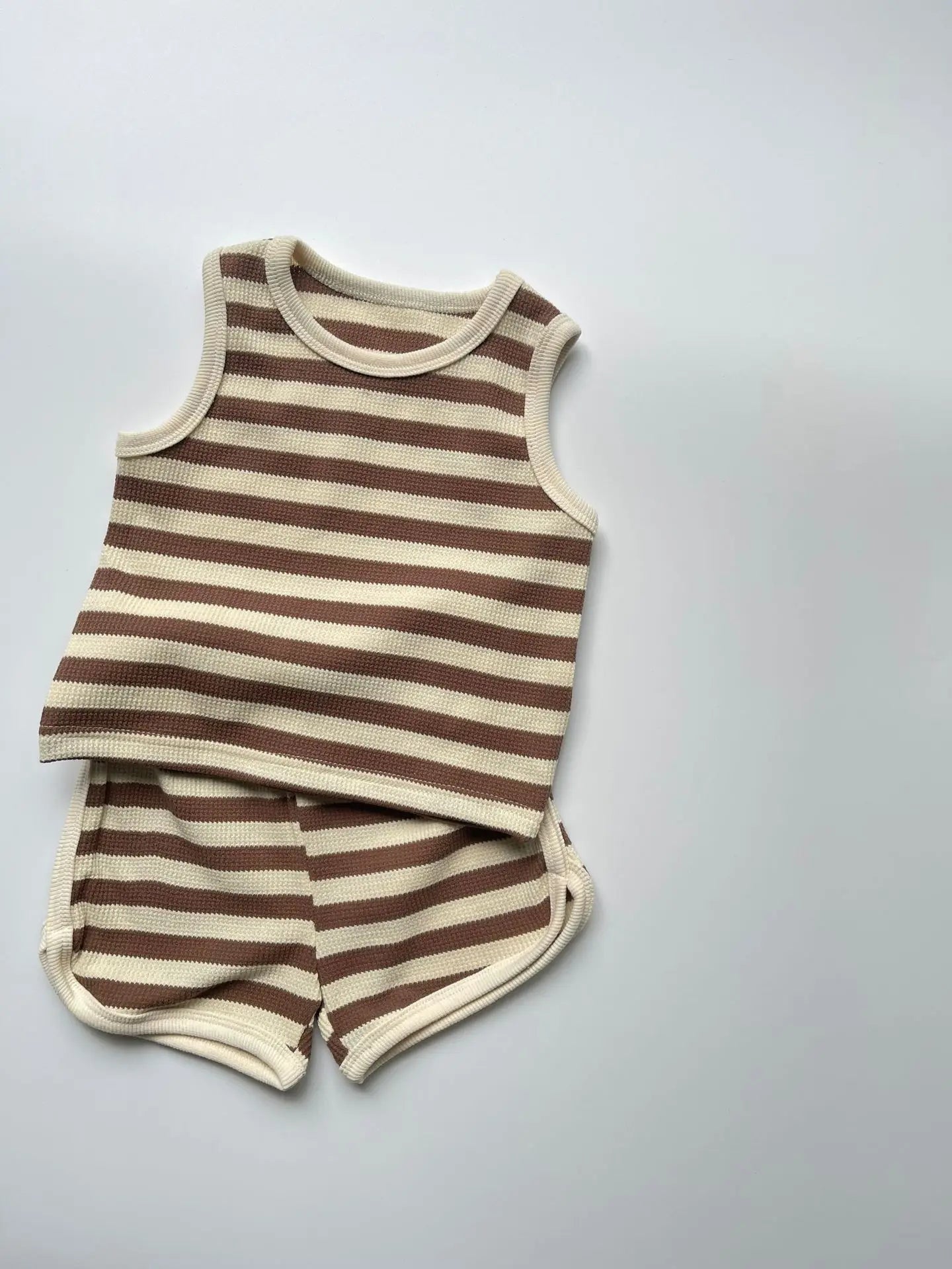 2025 Summer New Baby Sleeveless Clothes Set Infant Boy Girl Vest + Shorts 2pcs Suit Toddler Waffle Striped Breathable Outfits - Clothesfassion.store