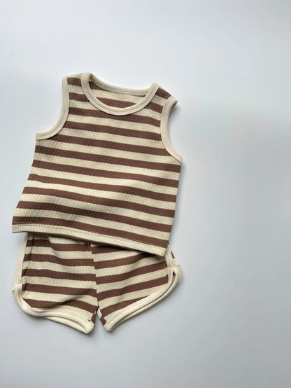 2025 Summer New Baby Sleeveless Clothes Set Infant Boy Girl Vest + Shorts 2pcs Suit Toddler Waffle Striped Breathable Outfits - Clothesfassion.store