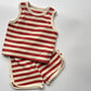 2025 Summer New Baby Sleeveless Clothes Set Infant Boy Girl Vest + Shorts 2pcs Suit Toddler Waffle Striped Breathable Outfits - Clothesfassion.store