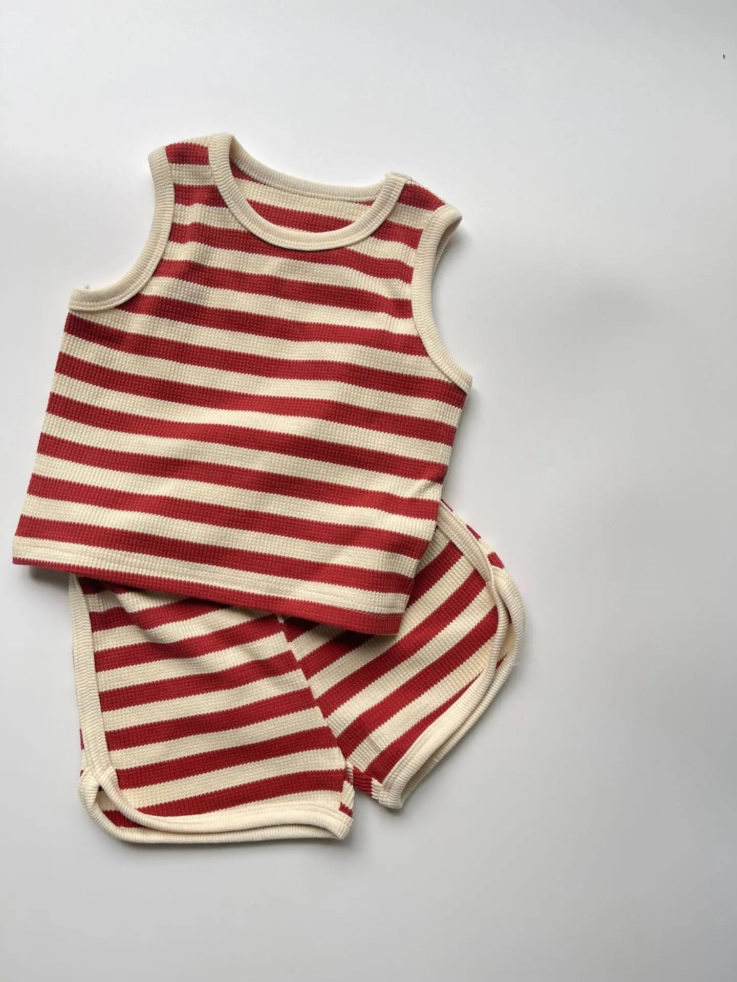2025 Summer New Baby Sleeveless Clothes Set Infant Boy Girl Vest + Shorts 2pcs Suit Toddler Waffle Striped Breathable Outfits - Clothesfassion.store