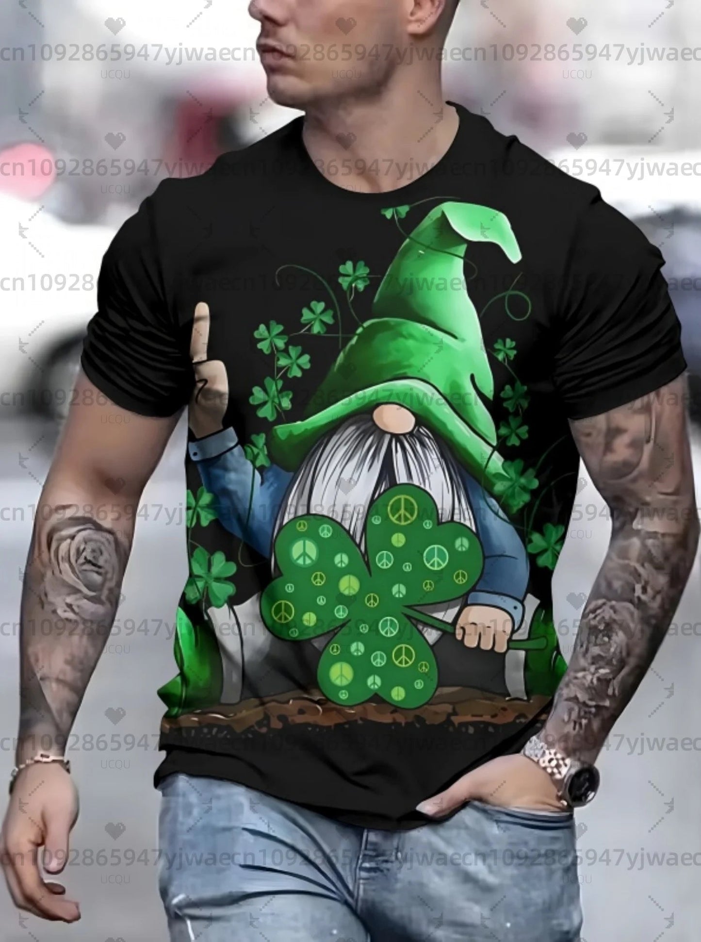 2026 mens Irish Flag T Shirt For Men St. Patrick's Day Clover Graphic T-Shirts Ireland Celtic Cross 3D Round Neck Tops Tees - Clothesfassion.store