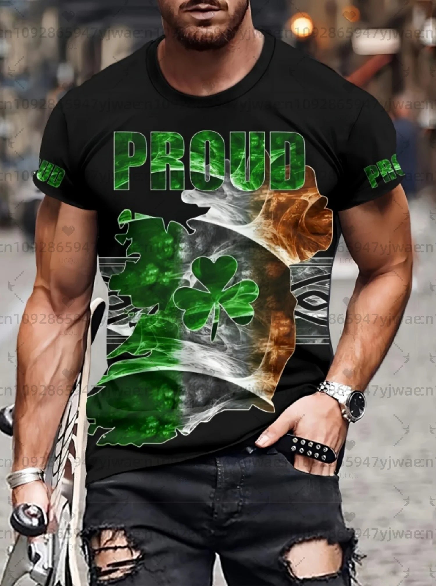 2026 mens Irish Flag T Shirt For Men St. Patrick's Day Clover Graphic T-Shirts Ireland Celtic Cross 3D Round Neck Tops Tees - Clothesfassion.store