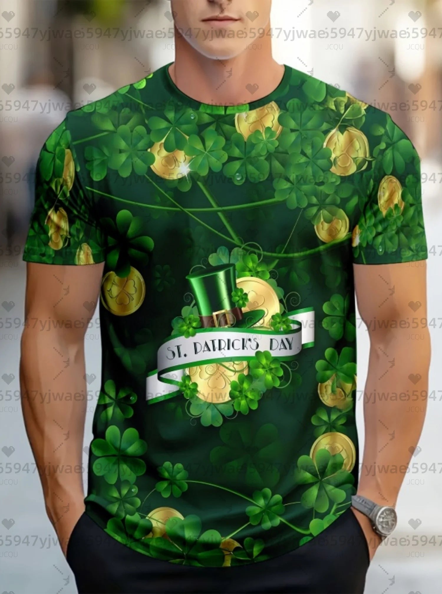 2026 mens Irish Flag T Shirt For Men St. Patrick's Day Clover Graphic T-Shirts Ireland Celtic Cross 3D Round Neck Tops Tees - Clothesfassion.store