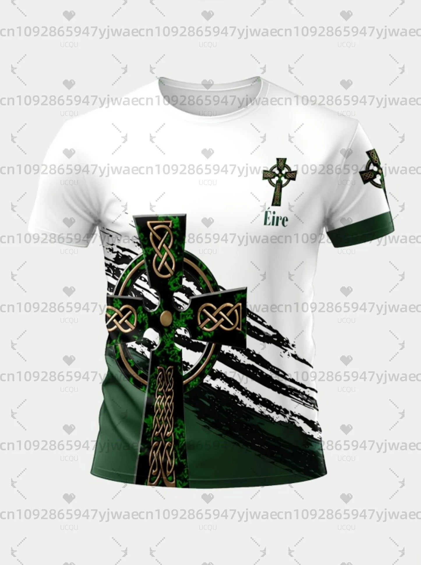 2026 mens Irish Flag T Shirt For Men St. Patrick's Day Clover Graphic T-Shirts Ireland Celtic Cross 3D Round Neck Tops Tees - Clothesfassion.store