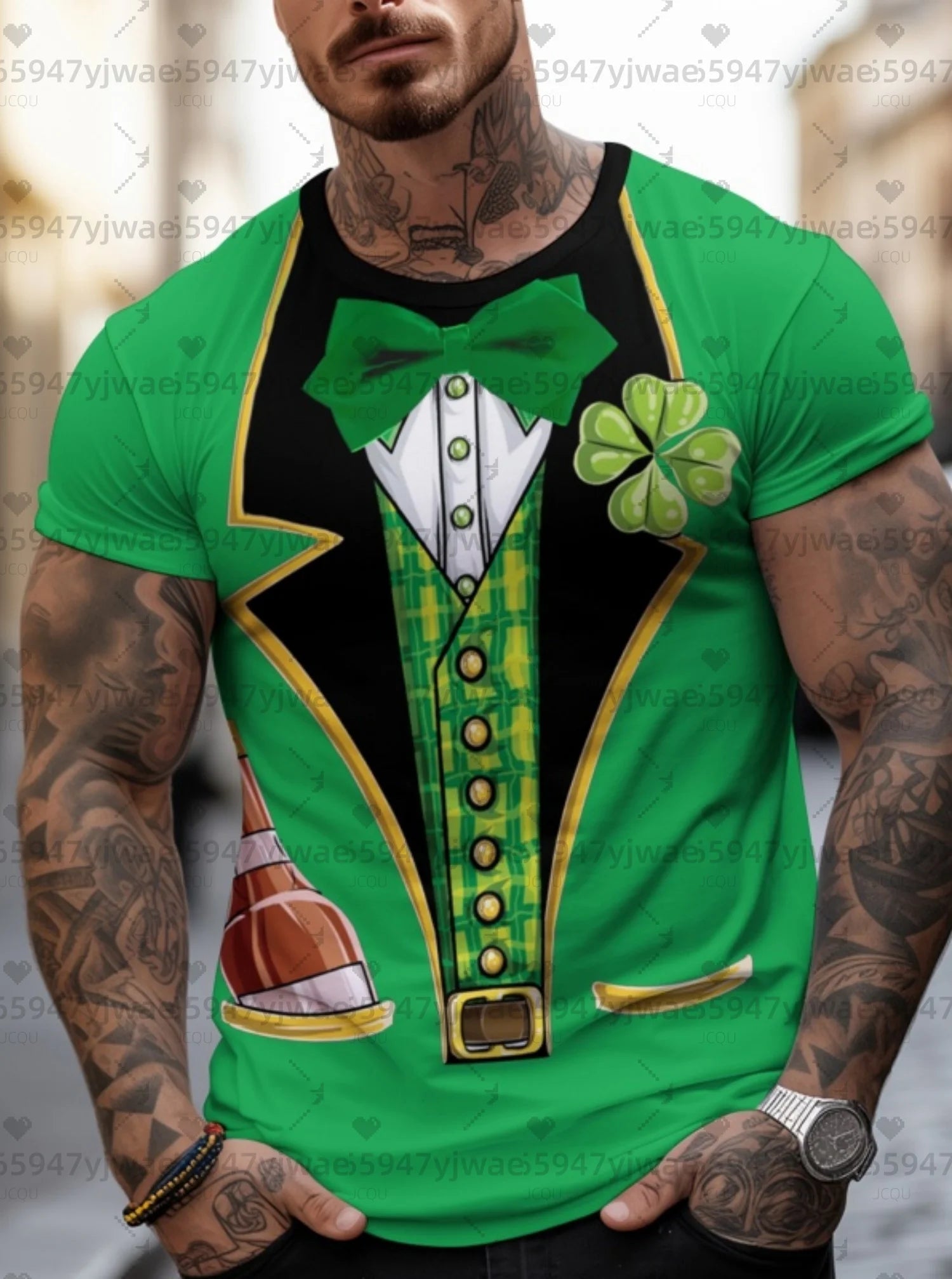 2026 mens Irish Flag T Shirt For Men St. Patrick's Day Clover Graphic T-Shirts Ireland Celtic Cross 3D Round Neck Tops Tees - Clothesfassion.store