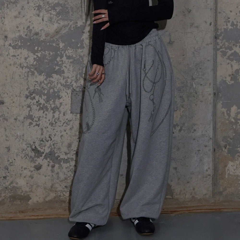 2026 New Y2K Geometric Retro Print Pants Unisex High Street Fashion Loose Versatile Casual Trousers - Clothesfassion.store