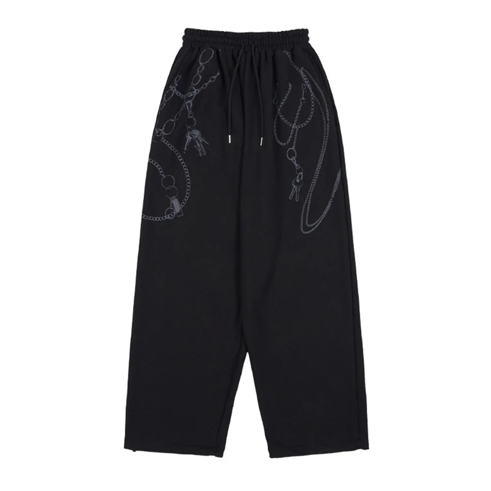 2026 New Y2K Geometric Retro Print Pants Unisex High Street Fashion Loose Versatile Casual Trousers - Clothesfassion.store