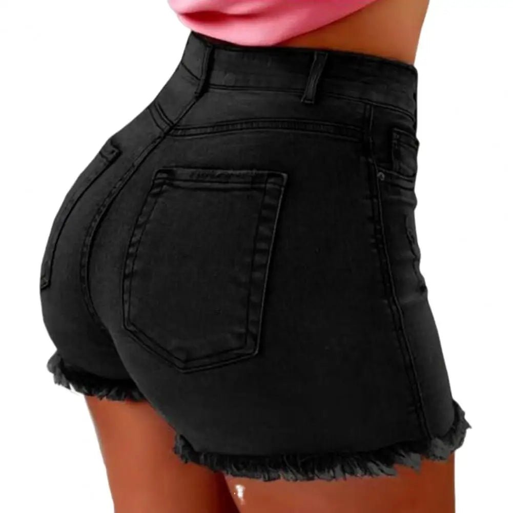 2026 Retro Distressed Ripped Edge Women Shorts High Waist Washed Butt - lifted Slim Fit Side Pockets Casual Club Party Short Pants - Clothesfassion.store