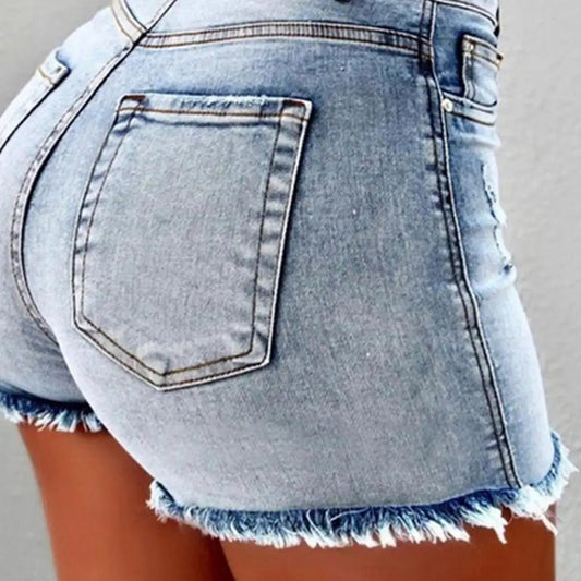 2026 Retro Distressed Ripped Edge Women Shorts High Waist Washed Butt - lifted Slim Fit Side Pockets Casual Club Party Short Pants - Clothesfassion.store