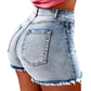 2026 Retro Distressed Ripped Edge Women Shorts High Waist Washed Butt - lifted Slim Fit Side Pockets Casual Club Party Short Pants - Clothesfassion.store