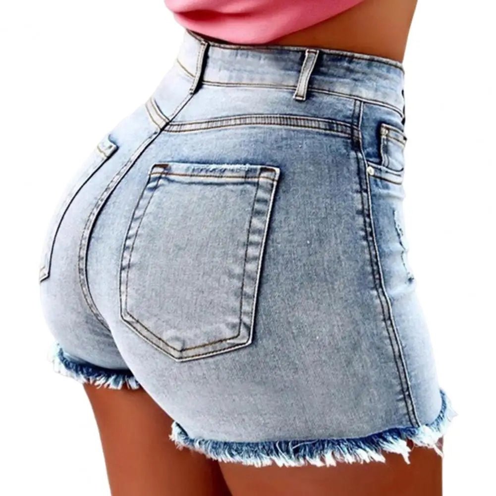 2026 Retro Distressed Ripped Edge Women Shorts High Waist Washed Butt - lifted Slim Fit Side Pockets Casual Club Party Short Pants - Clothesfassion.store