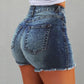 2026 Retro Distressed Ripped Edge Women Shorts High Waist Washed Butt - lifted Slim Fit Side Pockets Casual Club Party Short Pants - Clothesfassion.store