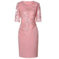 2026 Women's Large Size Midi Dress 5XL Elegant O - neck High - Waist Embroidery Lace 3/4 Sleeve Lady Evening Dress Female Clothing - Clothesfassion.store