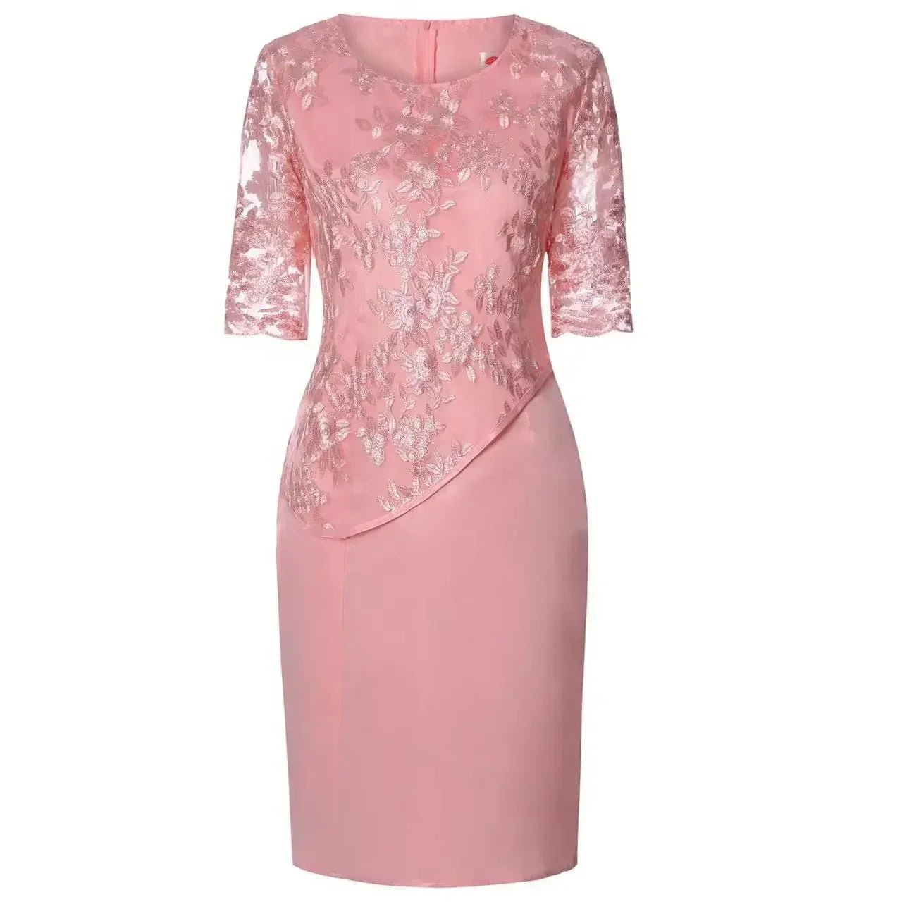 2026 Women's Large Size Midi Dress 5XL Elegant O - neck High - Waist Embroidery Lace 3/4 Sleeve Lady Evening Dress Female Clothing - Clothesfassion.store