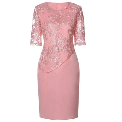 2026 Women's Large Size Midi Dress 5XL Elegant O - neck High - Waist Embroidery Lace 3/4 Sleeve Lady Evening Dress Female Clothing - Clothesfassion.store