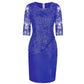 2026 Women's Large Size Midi Dress 5XL Elegant O - neck High - Waist Embroidery Lace 3/4 Sleeve Lady Evening Dress Female Clothing - Clothesfassion.store