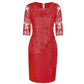 2026 Women's Large Size Midi Dress 5XL Elegant O - neck High - Waist Embroidery Lace 3/4 Sleeve Lady Evening Dress Female Clothing - Clothesfassion.store