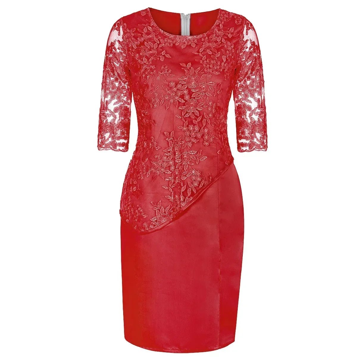 2026 Women's Large Size Midi Dress 5XL Elegant O - neck High - Waist Embroidery Lace 3/4 Sleeve Lady Evening Dress Female Clothing - Clothesfassion.store