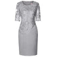 2026 Women's Large Size Midi Dress 5XL Elegant O - neck High - Waist Embroidery Lace 3/4 Sleeve Lady Evening Dress Female Clothing - Clothesfassion.store