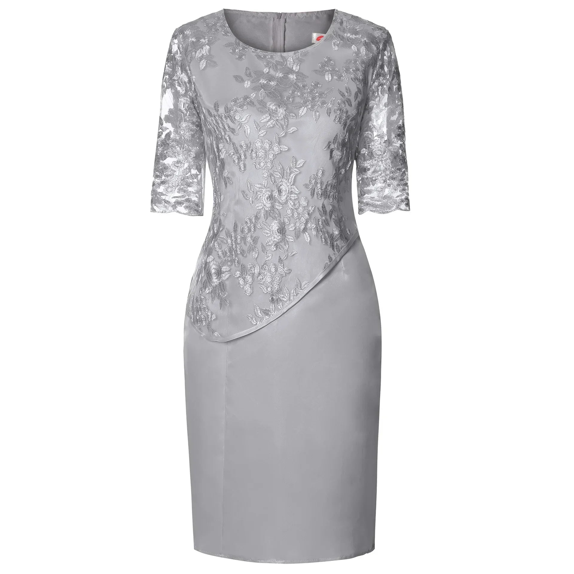 2026 Women's Large Size Midi Dress 5XL Elegant O - neck High - Waist Embroidery Lace 3/4 Sleeve Lady Evening Dress Female Clothing - Clothesfassion.store