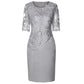 2026 Women's Large Size Midi Dress 5XL Elegant O - neck High - Waist Embroidery Lace 3/4 Sleeve Lady Evening Dress Female Clothing - Clothesfassion.store
