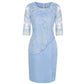 2026 Women's Large Size Midi Dress 5XL Elegant O - neck High - Waist Embroidery Lace 3/4 Sleeve Lady Evening Dress Female Clothing - Clothesfassion.store