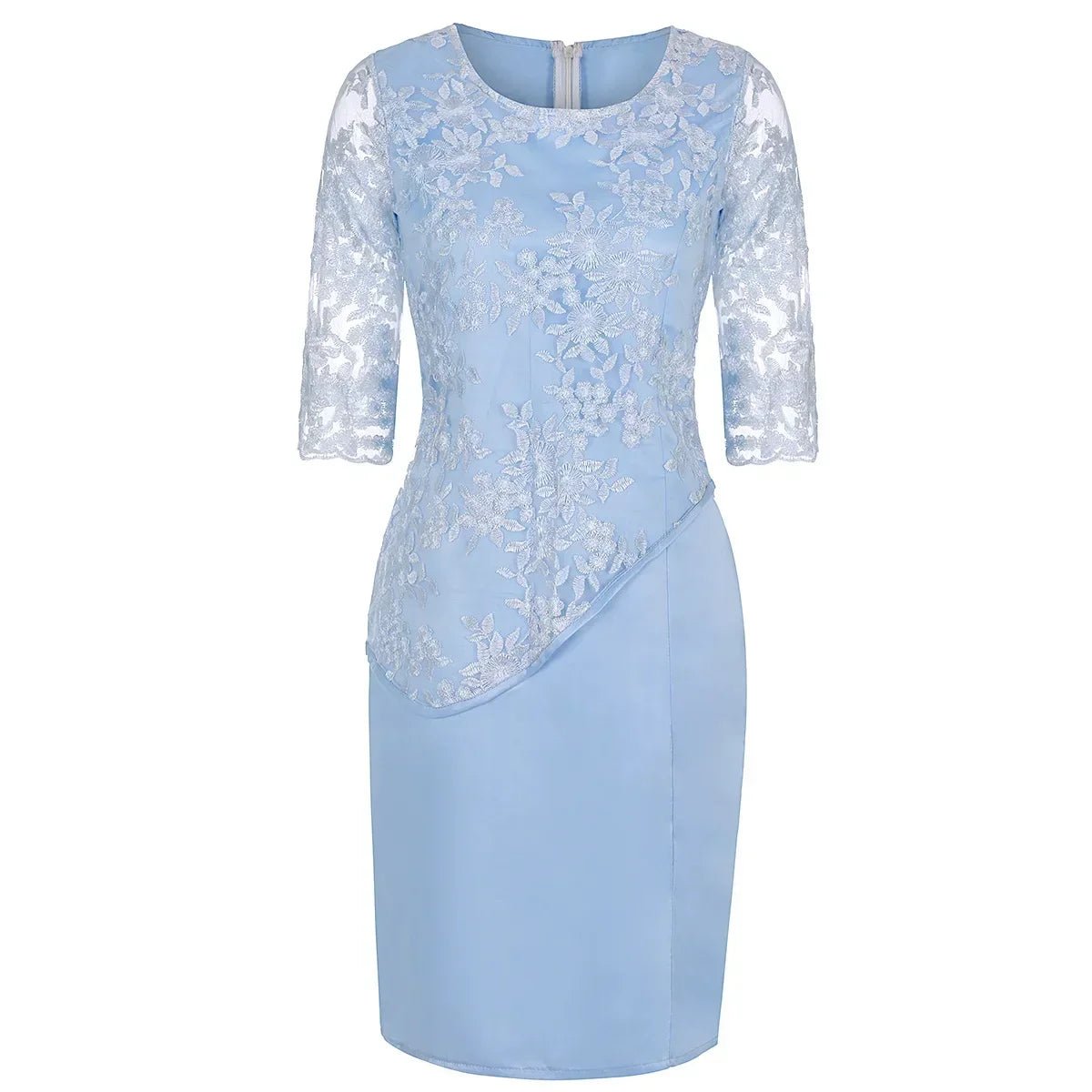 2026 Women's Large Size Midi Dress 5XL Elegant O - neck High - Waist Embroidery Lace 3/4 Sleeve Lady Evening Dress Female Clothing - Clothesfassion.store