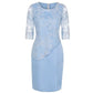 2026 Women's Large Size Midi Dress 5XL Elegant O - neck High - Waist Embroidery Lace 3/4 Sleeve Lady Evening Dress Female Clothing - Clothesfassion.store