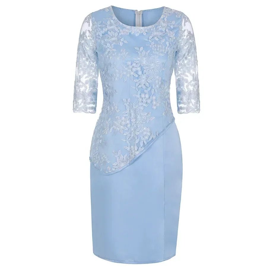 2026 Women's Large Size Midi Dress 5XL Elegant O - neck High - Waist Embroidery Lace 3/4 Sleeve Lady Evening Dress Female Clothing - Clothesfassion.store