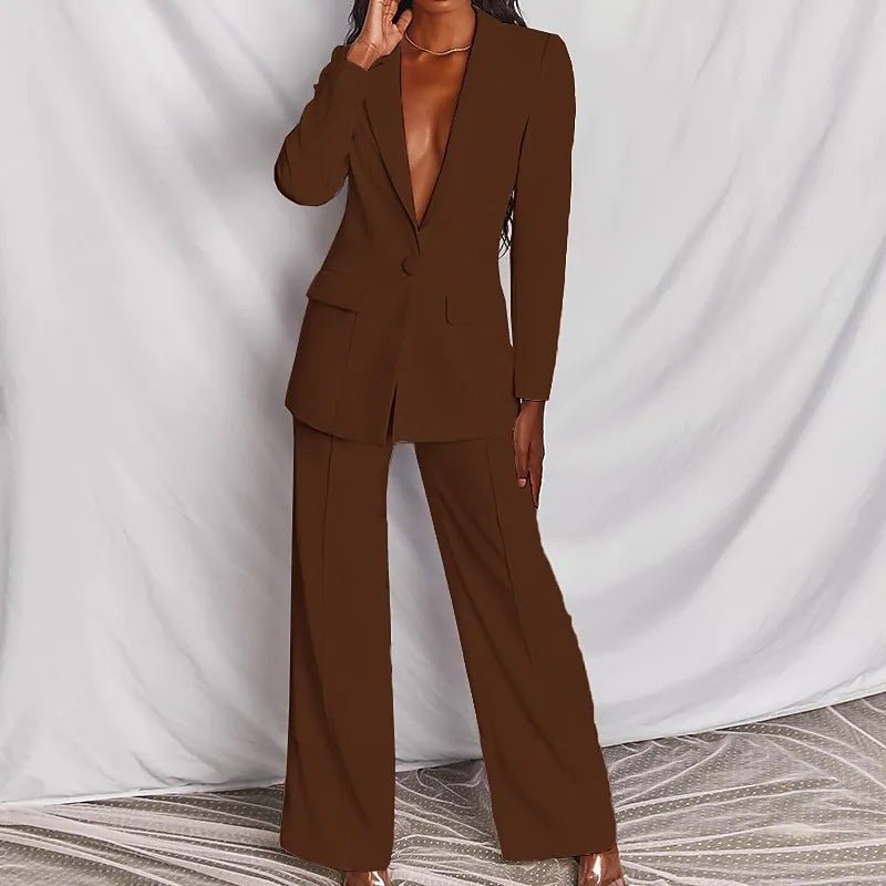 2pcs Casual Suit Lapel Button - down Blazer Jacket And Straight - leg Pants Office Commuting Business Trousers Set Clothing - Clothesfassion.store