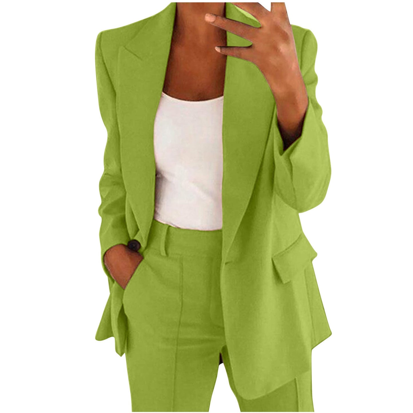 2pcs Casual Suit Lapel Button - down Blazer Jacket And Straight - leg Pants Office Commuting Business Trousers Set Clothing - Clothesfassion.store
