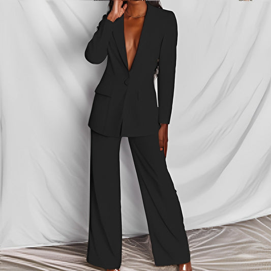 2pcs Casual Suit Lapel Button - down Blazer Jacket And Straight - leg Pants Office Commuting Business Trousers Set Clothing - Clothesfassion.store