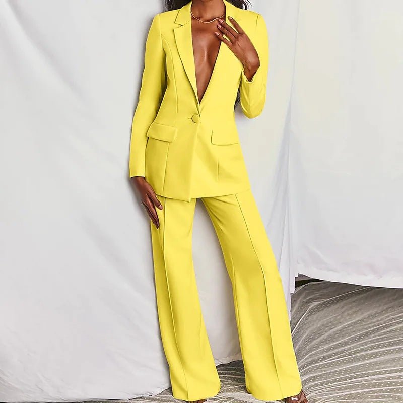 2pcs Casual Suit Lapel Button - down Blazer Jacket And Straight - leg Pants Office Commuting Business Trousers Set Clothing - Clothesfassion.store