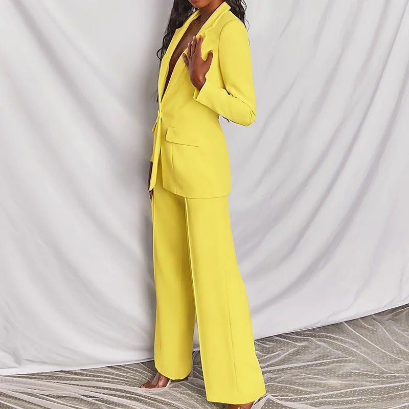 2pcs Casual Suit Lapel Button - down Blazer Jacket And Straight - leg Pants Office Commuting Business Trousers Set Clothing - Clothesfassion.store