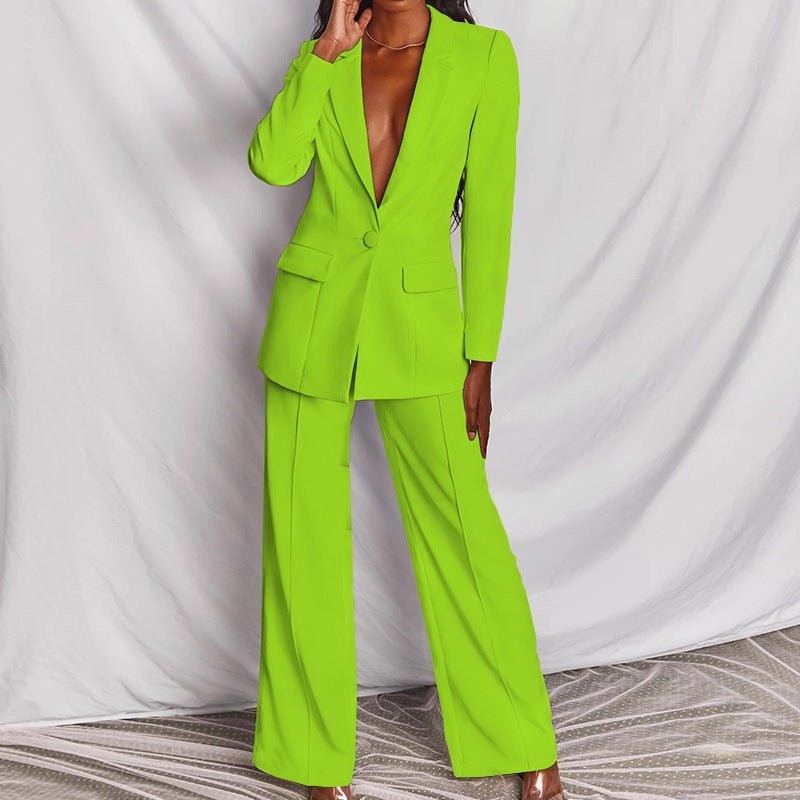 2pcs Casual Suit Lapel Button - down Blazer Jacket And Straight - leg Pants Office Commuting Business Trousers Set Clothing - Clothesfassion.store