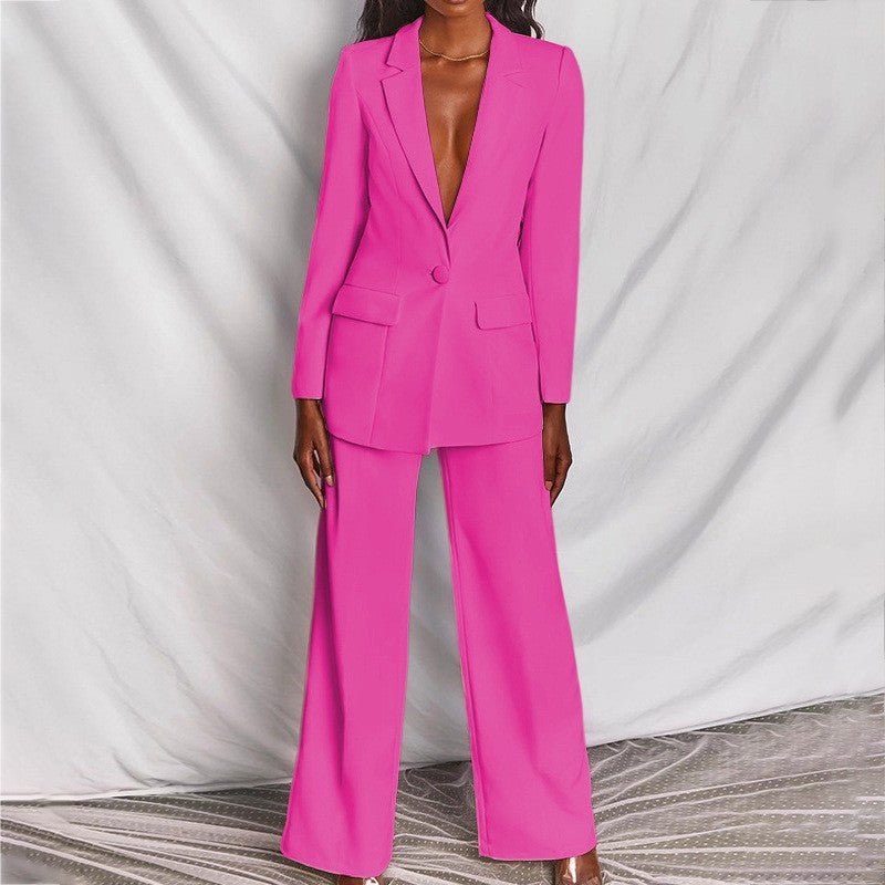 2pcs Casual Suit Lapel Button - down Blazer Jacket And Straight - leg Pants Office Commuting Business Trousers Set Clothing - Clothesfassion.store