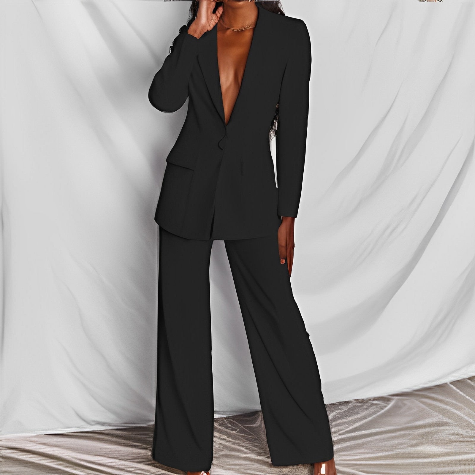 2pcs Casual Suit Lapel Button - down Blazer Jacket And Straight - leg Pants Office Commuting Business Trousers Set Clothing - Clothesfassion.store