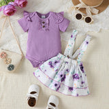 2PCS Newborn Baby Girl Clothing Set Short Sleeved Top+Strap Short Skirt Cute &Versatile Summer Clothes for Infant 1 - 12 Months - Clothesfassion.store