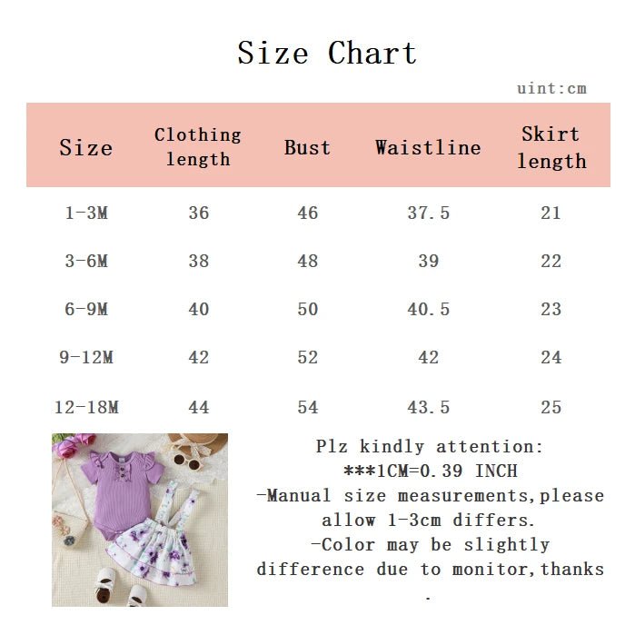 2PCS Newborn Baby Girl Clothing Set Short Sleeved Top+Strap Short Skirt Cute &Versatile Summer Clothes for Infant 1 - 12 Months - Clothesfassion.store