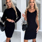 2pcs Suit Women's Solid Stripe Long - sleeved Top And Tight Suspender Skirt Fashion Autumn Winter Slim Clothing - Clothesfassion.store