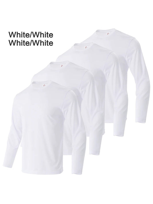 4 - piece men's solid color round neck T-shirt - quick drying, breathable, moisture wicking, suitable for fitness and running - Clothesfassion.store