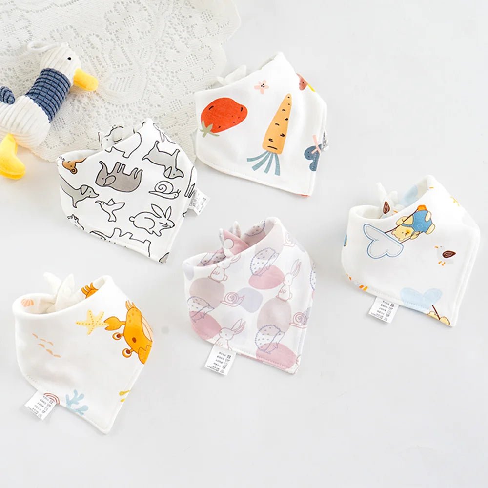 5pcs/lot Baby Bibs Triangle Double Cotton Bibs Cartoon Print Saliva Towel Baby Boys Girls Feeding Apron Cotton Bandana Bibs - Clothesfassion.store
