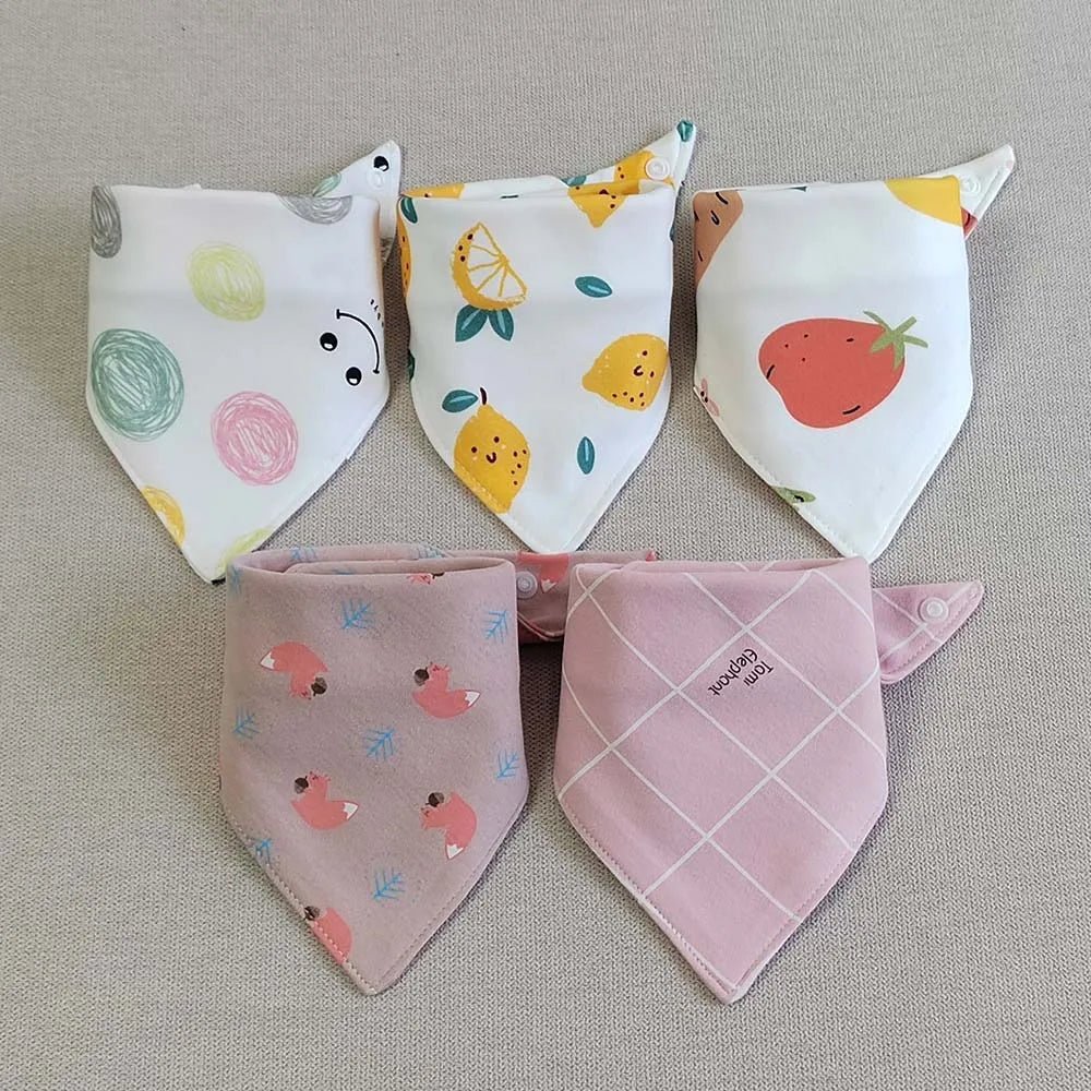 5pcs/lot Baby Bibs Triangle Double Cotton Bibs Cartoon Print Saliva Towel Baby Boys Girls Feeding Apron Cotton Bandana Bibs - Clothesfassion.store