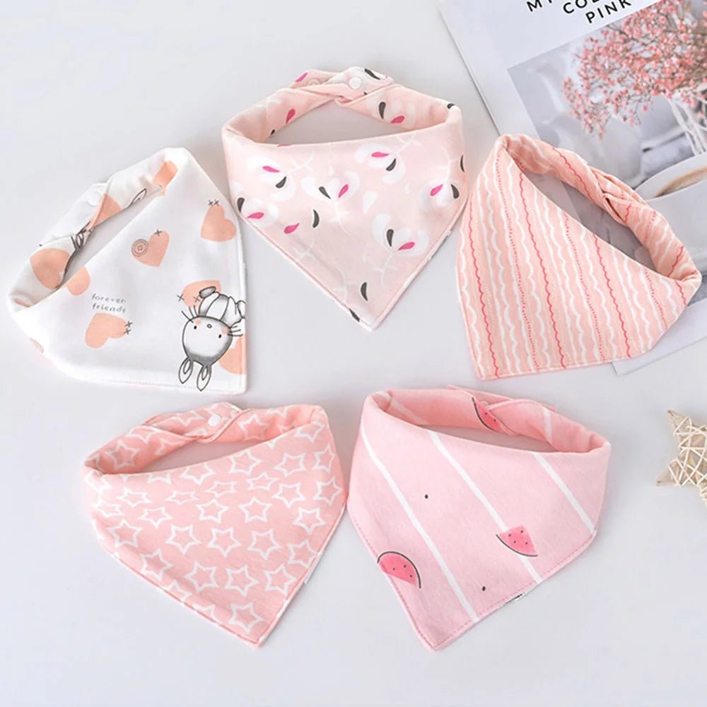 5pcs/lot Baby Bibs Triangle Double Cotton Bibs Cartoon Print Saliva Towel Baby Boys Girls Feeding Apron Cotton Bandana Bibs - Clothesfassion.store