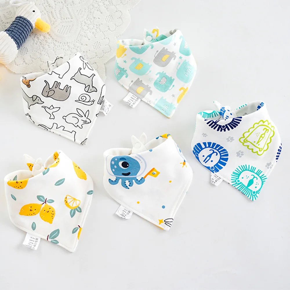 5pcs/lot Baby Bibs Triangle Double Cotton Bibs Cartoon Print Saliva Towel Baby Boys Girls Feeding Apron Cotton Bandana Bibs - Clothesfassion.store