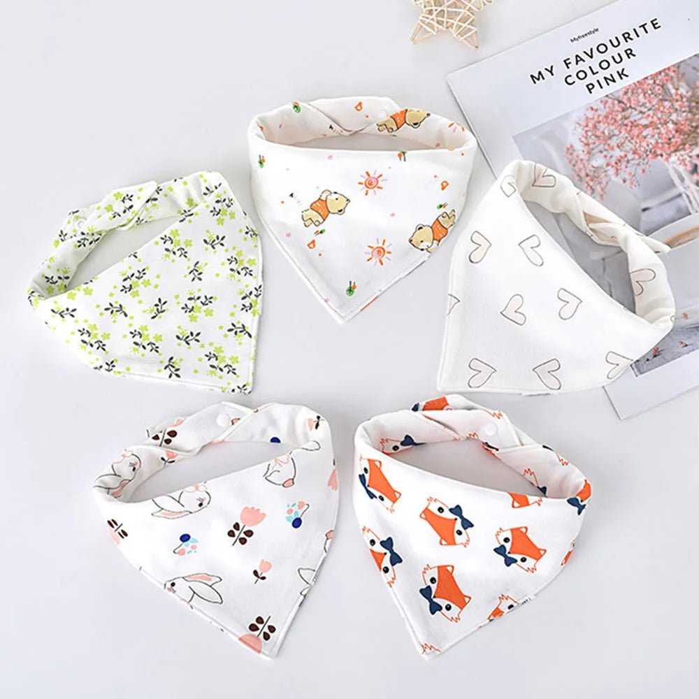 5pcs/lot Baby Bibs Triangle Double Cotton Bibs Cartoon Print Saliva Towel Baby Boys Girls Feeding Apron Cotton Bandana Bibs - Clothesfassion.store