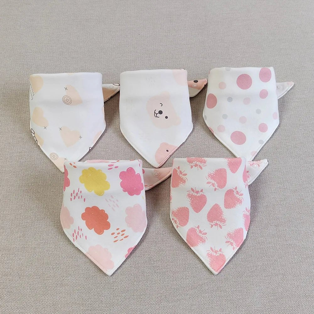 5pcs/lot Baby Bibs Triangle Double Cotton Bibs Cartoon Print Saliva Towel Baby Boys Girls Feeding Apron Cotton Bandana Bibs - Clothesfassion.store